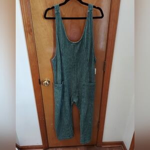 We The Free Green Striped Jumpsuit